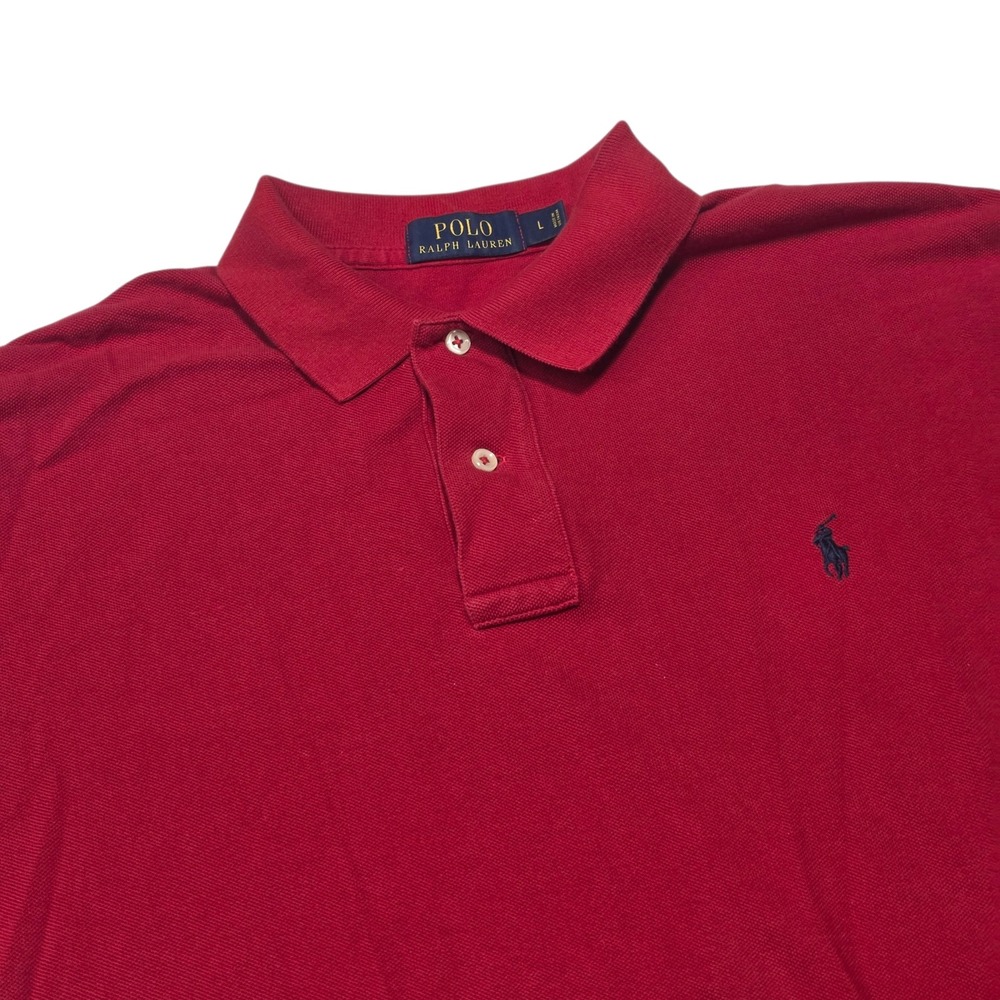 Polo Ralph Lauren Polo Shirt Mens L Red Classic Fit Pique Cotton Short Sleeve